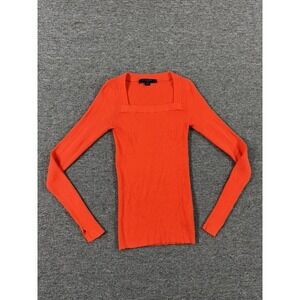AllSaints Sweater Womens XS Orange Bardi Rib Square Neck Long Sleeve Top